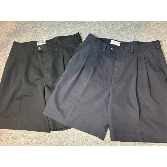 2 Pr. Tehama Shorts Navy /black Clint Golf Rayon Blend 8” Inseam Men's 36 Pleats - Picture 1 of 14